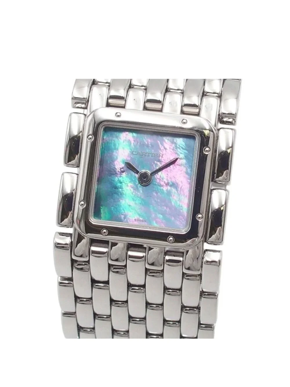 Cartier Panther Ribbon Blue Shell SS Watch Quartz Completed